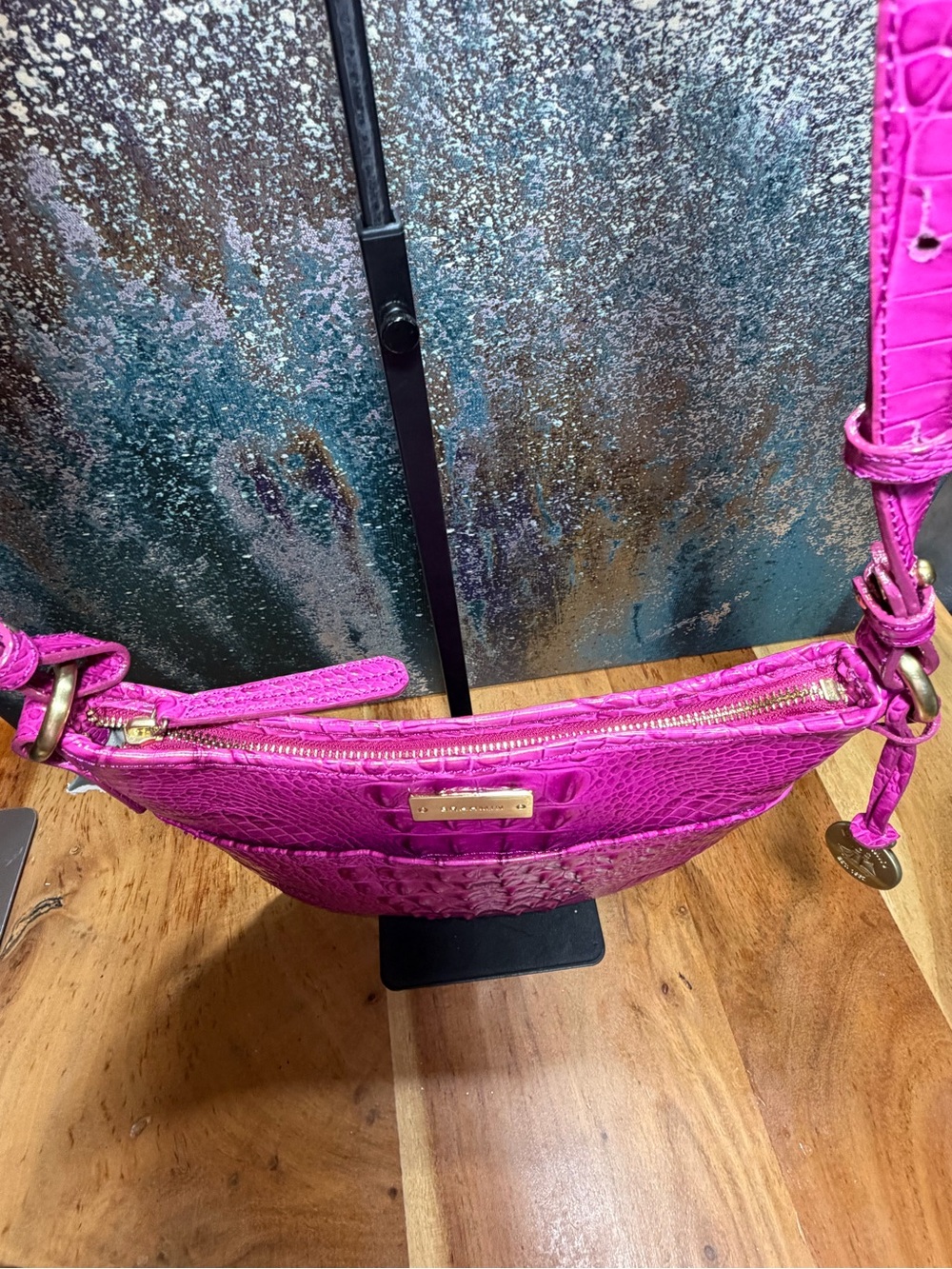 Brahmin Barbiecore Jody Hot Pink Melbourne Croc Leather Crossbody Bag - Picture 8 of 16